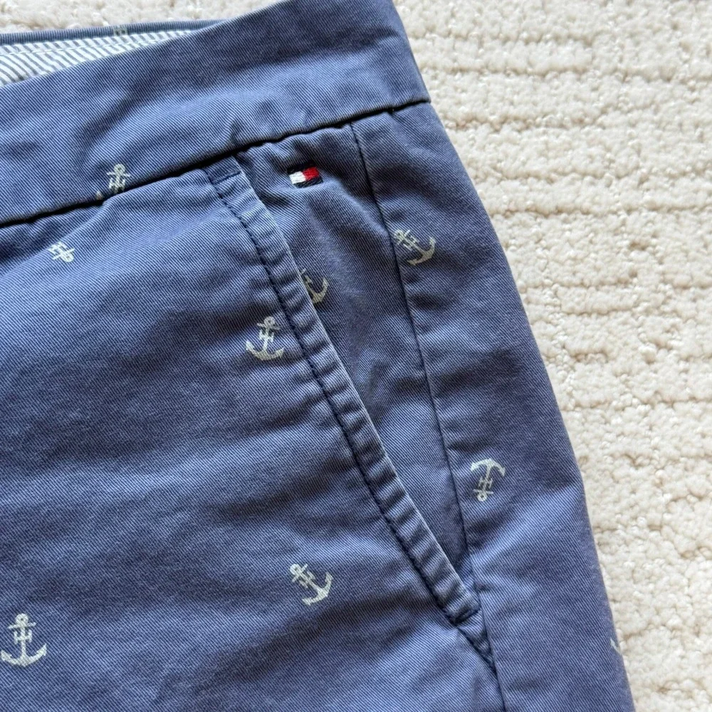 Tommy‎ Hilfiger Womens Navy Blue Anchor Print Chino Shorts Nautical Size 10